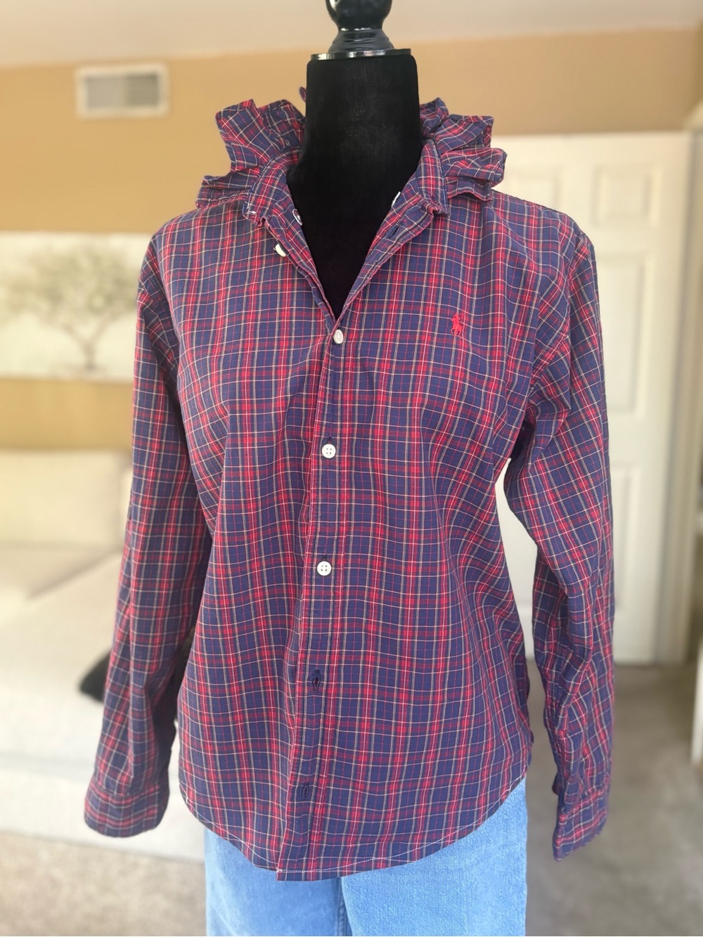 Reworked Ralph Lauren red+blue plaid size small - Picture 5 of 15
